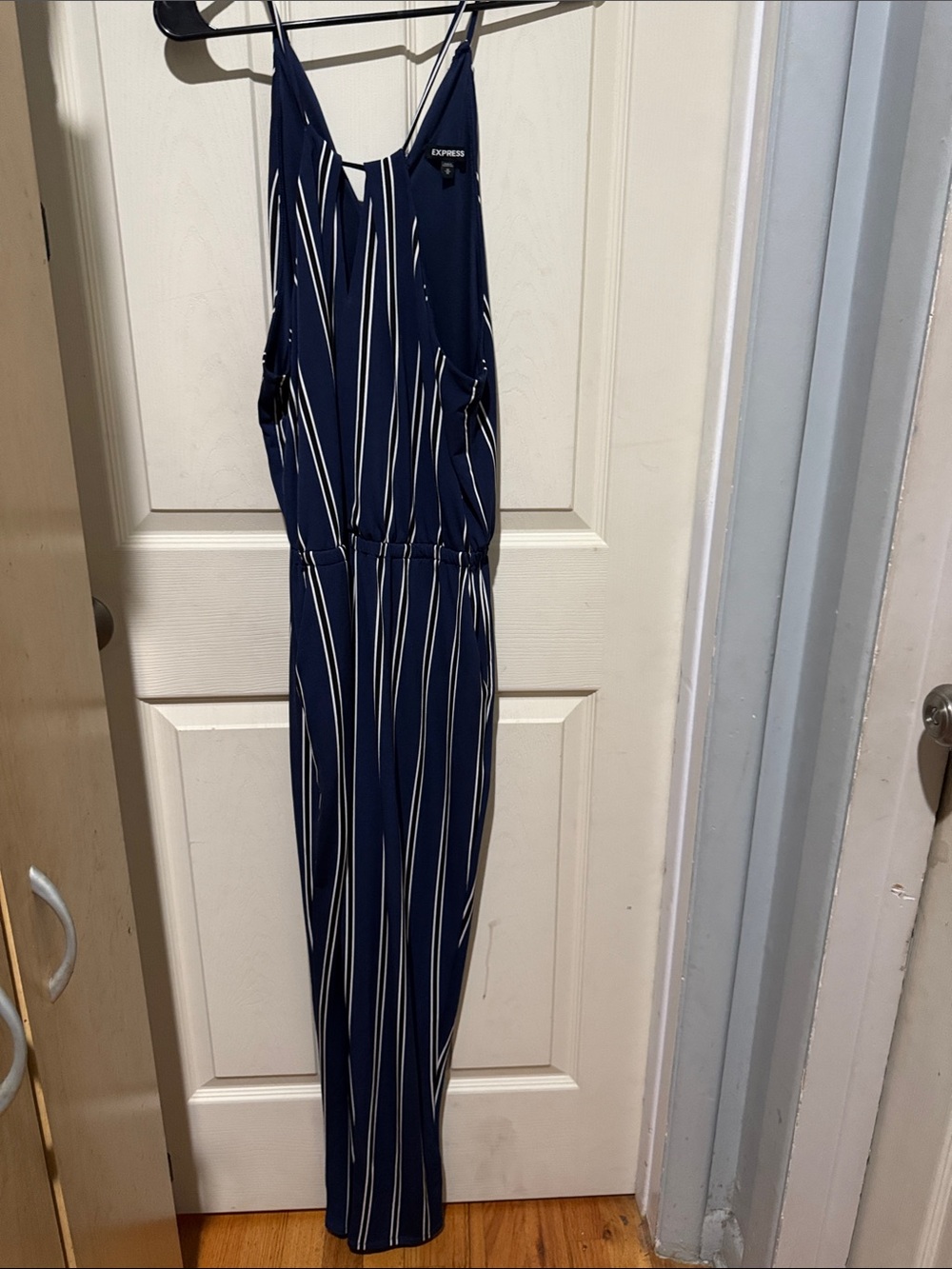 Express Navy Blue Vertical Stripe Sleeveless Jumpsuit